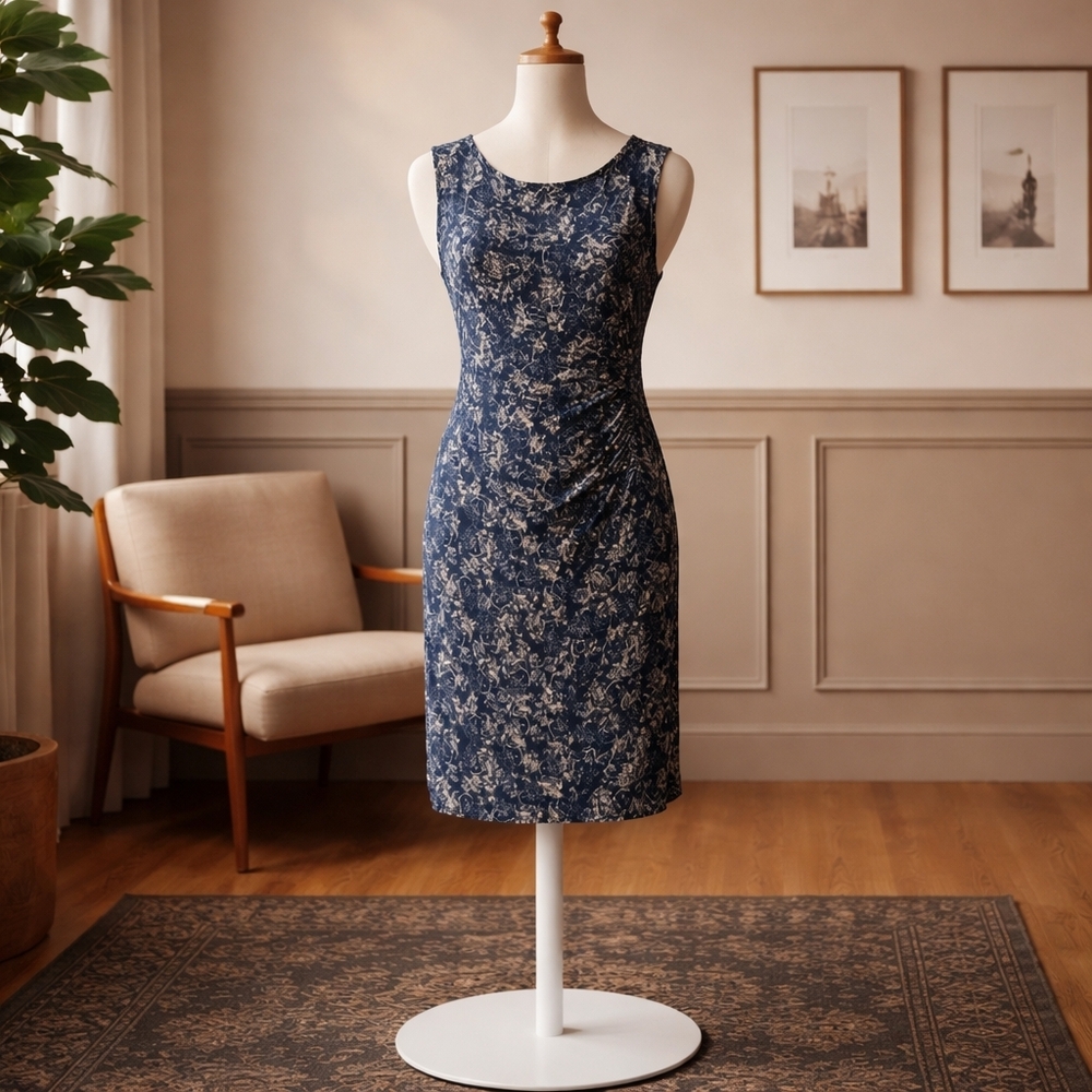 Jones New York Navy and Cream Paisley Sleeveless Midi